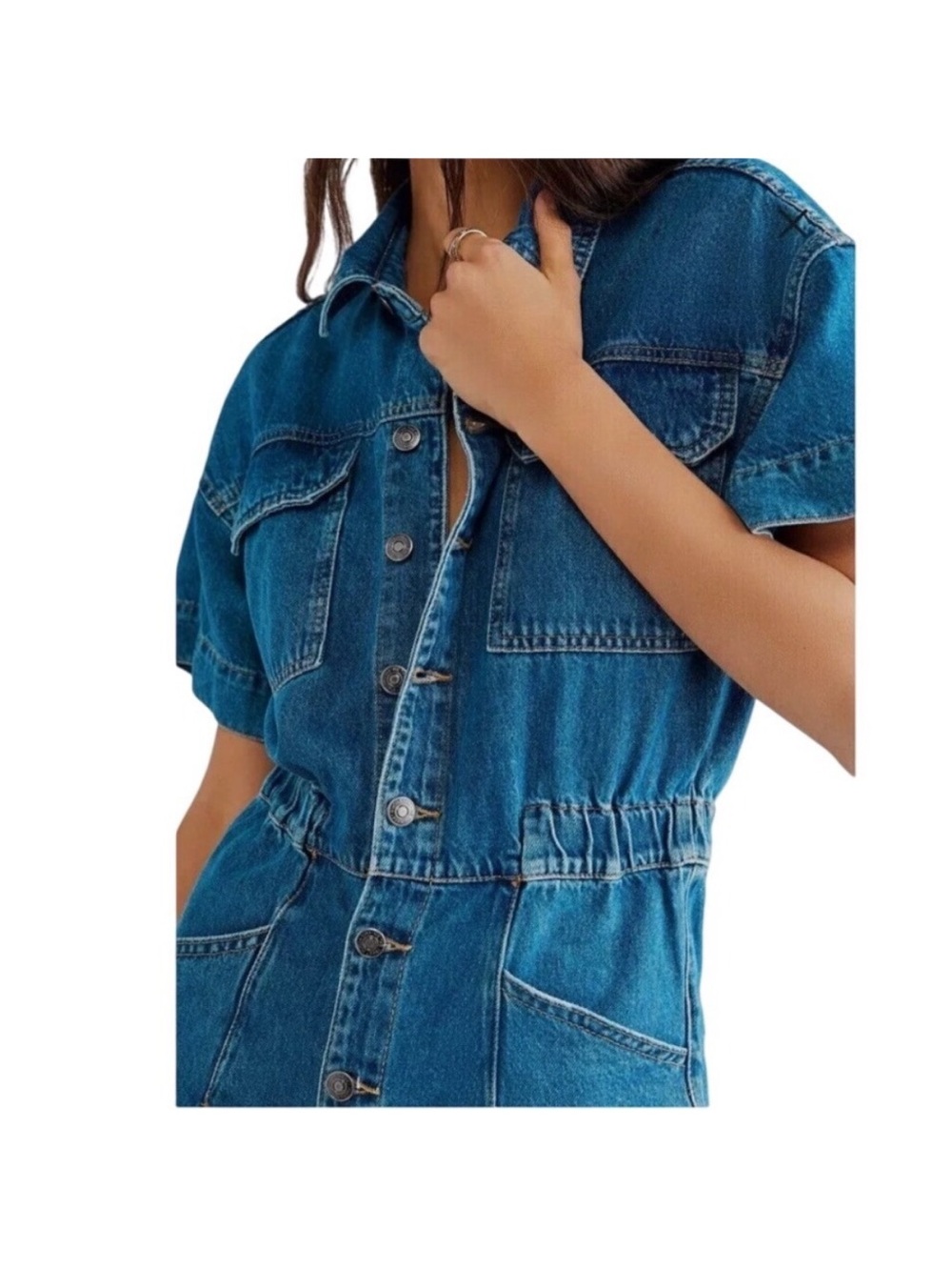 We The Free Free People Marci Denim Coverall Jumpsuit Light Wash Blue Small NWOT - Picture 6 of 11